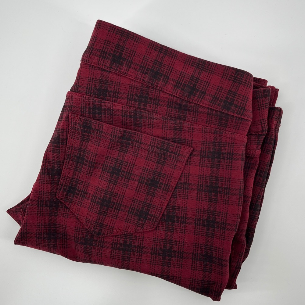 Liverpool Skinny Pants, Womens 12, Maroon, Plaid Pull-On Stretch Trousers